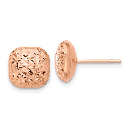 14k-rose-gold-polished-diamond-cut-10mm-puffed-square-post-earrings-SolomonJeweler-Wichita-KS-CustomJewelry