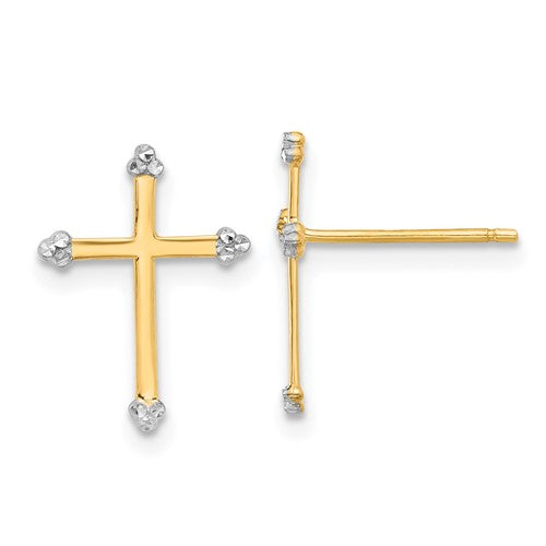 14k-and-white-rhodium-d-c-cross-post-earrings-SolomonJeweler-Wichita-KS-CustomJewelry
