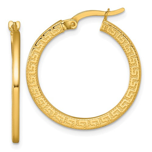 14k-polished-textured-greek-key-hoop-earrings-SolomonJeweler-Wichita-KS-CustomJewelry
