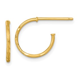14k gold diamond-cut post hoop earrings with 1.2 x 14mm size, showcasing a sparkling, textured finish from Solomon Jewelers.