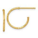 14k gold diamond-cut post hoop earrings with 1.2 x 16mm size, featuring a shiny, textured finish from Solomon Jewelers.