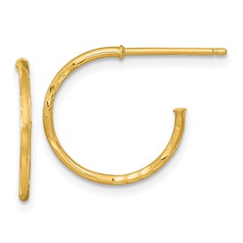 14k gold diamond-cut post hoop earrings with 1.2 x 16mm size, featuring a shiny, textured finish from Solomon Jewelers.