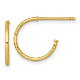 14k gold polished post hoop earrings with 1.2 x 14mm size, featuring a sleek, shiny finish from Solomon Jewelers.