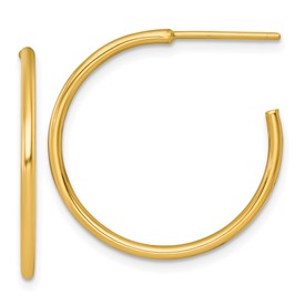 Polished 14k gold 1.5 x 25mm post hoop earrings by Solomon Jewelers showcasing a sleek, shiny finish and classic hoop design.