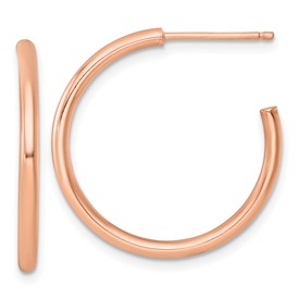 14k rose gold polished post hoop earrings, 2.0 x 25mm size, elegant jewelry design from Solomon Jewelers