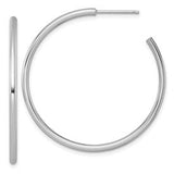 14k white gold polished 2.0 x 40mm post hoop earrings with a smooth finish, designed for elegant everyday wear.