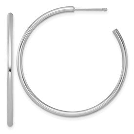 14k white gold polished 2.0 x 40mm post hoop earrings with a smooth finish, designed for elegant everyday wear.