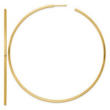 Polished 14k gold 2.0 x 90mm post hoop earrings by Solomon Jewelers featuring a sleek, shiny finish.