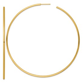 Polished 14k gold 2.0 x 90mm post hoop earrings by Solomon Jewelers featuring a sleek, shiny finish.
