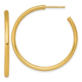 14k gold polished post hoop earrings, 2.5 x 40mm size, classic jewelry style from Solomon Jewelers.