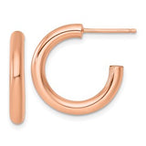 Polished 14k rose gold 3.0 x 20mm post hoop earrings from Solomon Jewelers, featuring a sleek, shiny finish.