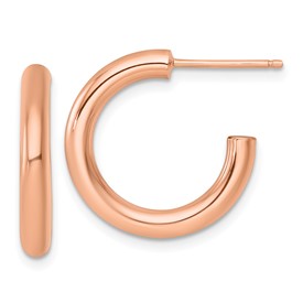Polished 14k rose gold 3.0 x 20mm post hoop earrings from Solomon Jewelers, featuring a sleek, shiny finish.