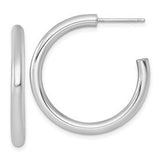 14k white gold polished 3.0 x 30mm post hoop earrings, elegant jewelry by Solomon Jewelers, featuring sleek, shiny hoops.