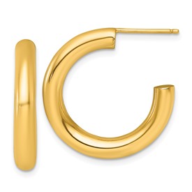 14K gold polished post hoop earrings, 4.0 x 25mm, classic jewelry design by Solomon Jewelers, shown in sleek, shiny finish.