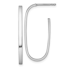 14k white rhodium-plated polished long 2mm post hoop earrings by Solomon Jewelers, featuring sleek, elegant hoop design.