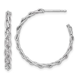 14k-white-rhodium-plated-polished-woven-3mm-post-hoop-earrings-SolomonJeweler-Wichita-KS-CustomJewelry