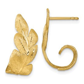 14k-brushed-and-textured-leaf-post-earrings-SolomonJeweler-Wichita-KS-CustomJewelry