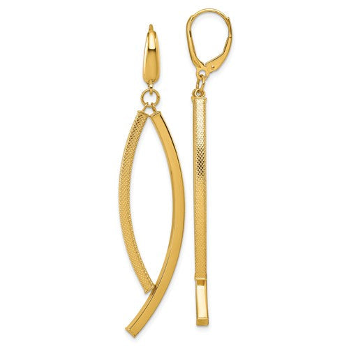 14k-polished-and-textured-dangle-bar-leverback-earrings-SolomonJeweler-Wichita-KS-CustomJewelry