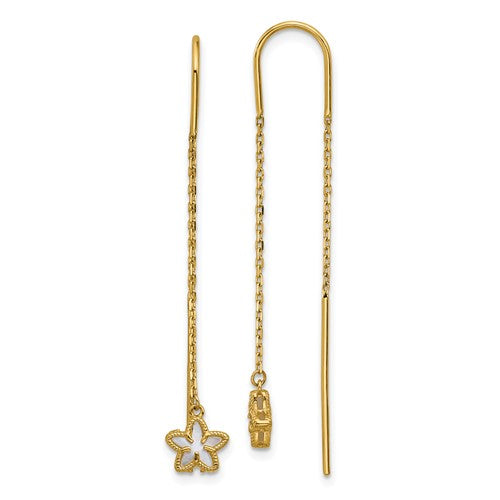 14k-polished-mother-of-pearl-flower-cable-chain-threader-earrings-SolomonJeweler-Wichita-KS-CustomJewelry