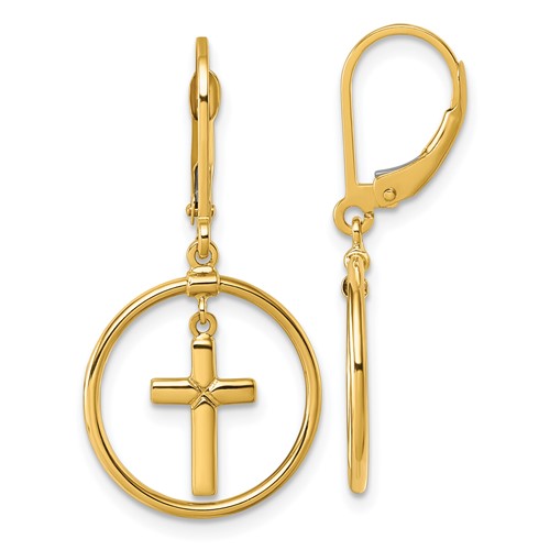 14k-polished-cross-leverback-dangle-earrings-SolomonJeweler-Wichita-KS-CustomJewelry