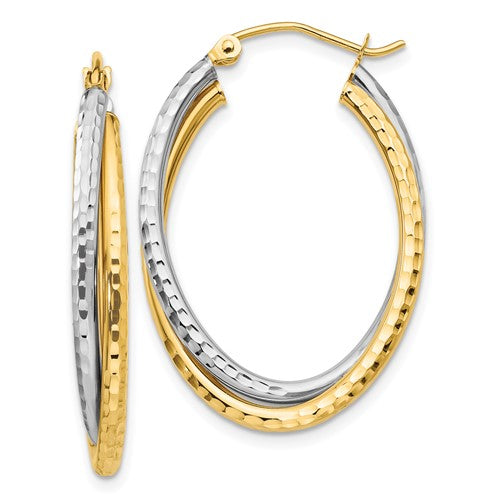 14k-two-tone-diamond-cut-polished-oval-hoop-earring-SolomonJeweler-Wichita-KS-CustomJewelry