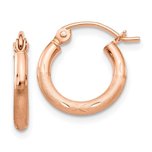 14k-rose-gold-lightweight-satin-diamond-cut-hoop-earrings-SolomonJeweler-Wichita-KS-CustomJewelry