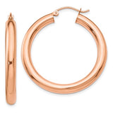 14k-rose-gold-polished-4mm-tube-hoop-earrings-SolomonJeweler-Wichita-KS-CustomJewelry
