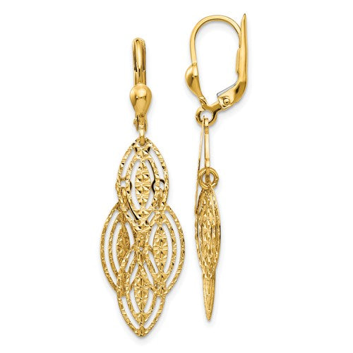 14k-gold-textured-and-polished-dangle-leverback-earrings-SolomonJeweler-Wichita-KS-CustomJewelry