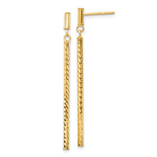 14k-polished-and-diamond-cut-bar-dangle-post-earrings-SolomonJeweler-Wichita-KS-CustomJewelry