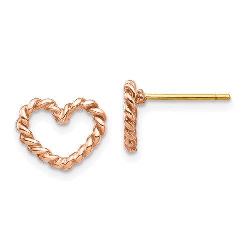 14k-rose-polished-twisted-heart-post-earrings-SolomonJeweler-Wichita-KS-CustomJewelry