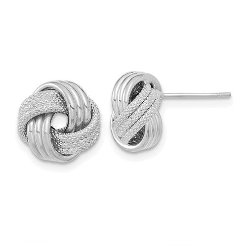 14k-white-gold-polished-textured-love-knot-post-earrings-SolomonJeweler-Wichita-KS-CustomJewelry