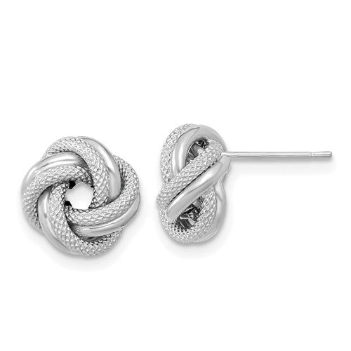 14k-white-gold-polished-textured-double-love-knot-post-earrings-SolomonJeweler-Wichita-KS-CustomJewelry