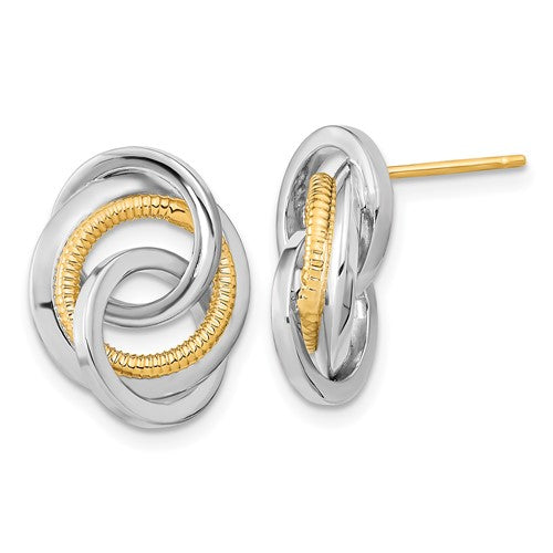 14k-two-tone-polished-textured-post-earrings-SolomonJeweler-Wichita-KS-CustomJewelry