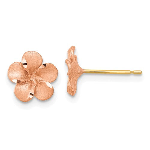 14k-rose-rhodium-diamond-cut-plumeria-with-yellow-gold-post-earrings-SolomonJeweler-Wichita-KS-CustomJewelry