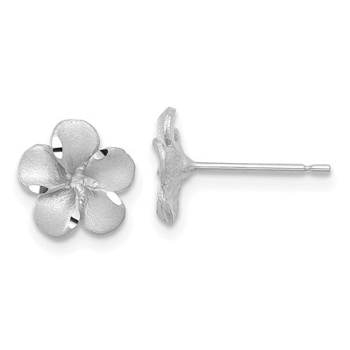 14k-white-gold-satin-diamond-cut-plumeria-post-earrings-SolomonJeweler-Wichita-KS-CustomJewelry
