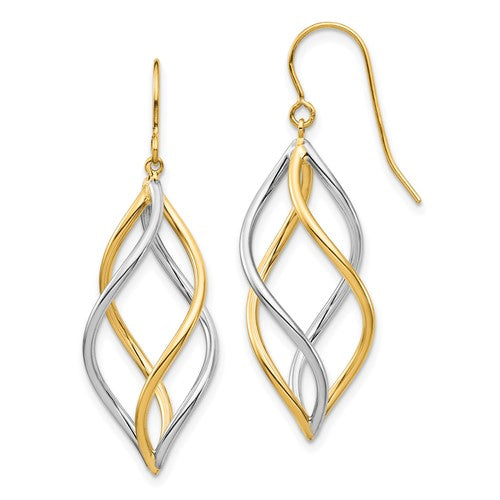 14k-two-tone-twisted-polished-dangle-shepherd-hook-earrings-SolomonJeweler-Wichita-KS-CustomJewelry