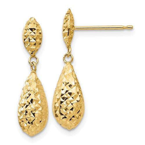 14k-diamond-cut-puff-teardrop-dangle-earrings-SolomonJeweler-Wichita-KS-CustomJewelry