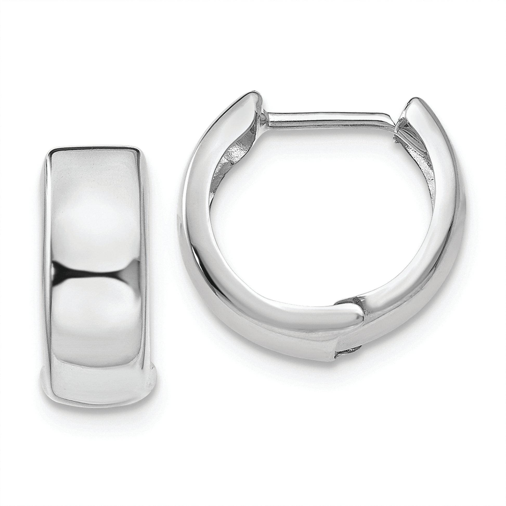 14k White Gold Polished Hinged Hoop Earrings - Solomon Jewelers