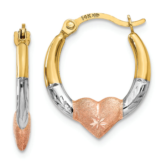 14K & White and Rose Rhodium Heart Hoop Earrings - Solomon Jewelers
