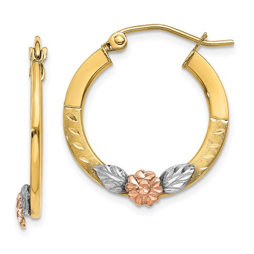 14k-yellow-rose-gold-w-rhodium-diamond-cut-flower-hoop-earrings-SolomonJeweler-Wichita-KS-CustomJewelry