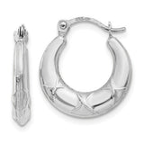 14K white gold hollow X hoop earrings with a sleek, modern design, featuring a polished finish and secure latch closure.