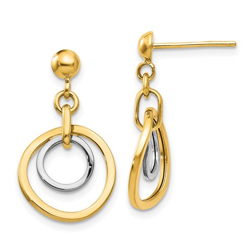 14k-two-tone-circle-post-dangle-earrings-SolomonJeweler-Wichita-KS-CustomJewelry