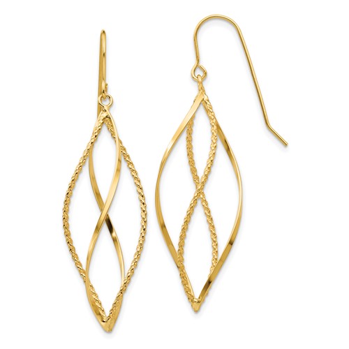 14k-polished-and-textured-twisted-dangle-earrings-SolomonJeweler-Wichita-KS-CustomJewelry