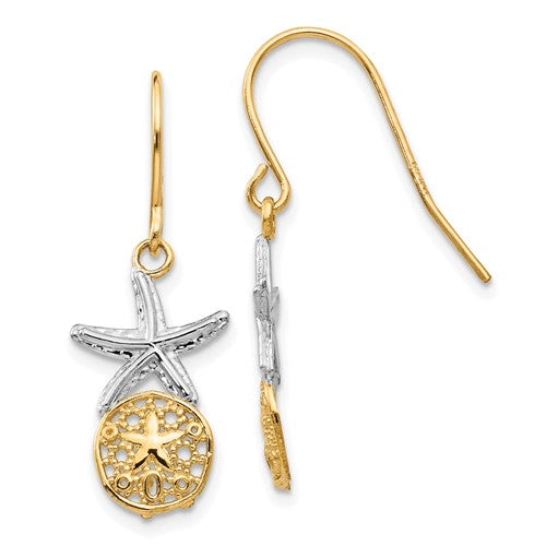 14k-rhodium-starfish-w-sand-dollar-shepherd-hook-earrings-SolomonJeweler-Wichita-KS-CustomJewelry