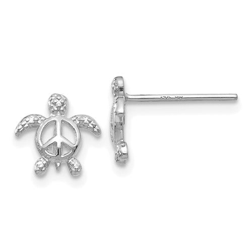 14k-white-gold-peace-turtle-post-earrings-SolomonJeweler-Wichita-KS-CustomJewelry