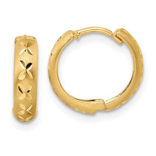 14k-diamond-cut-x-satin-3x13mm-hinged-hoop-earrings-SolomonJeweler-Wichita-KS-CustomJewelry
