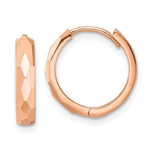 14k-rose-gold-polished-faceted-3x15mm-hinged-hoop-earrings-SolomonJeweler-Wichita-KS-CustomJewelry