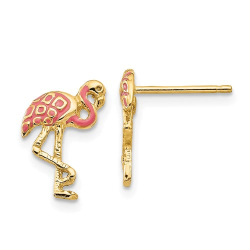 14k-pink-enameled-flamingo-post-earrings-SolomonJeweler-Wichita-KS-CustomJewelry