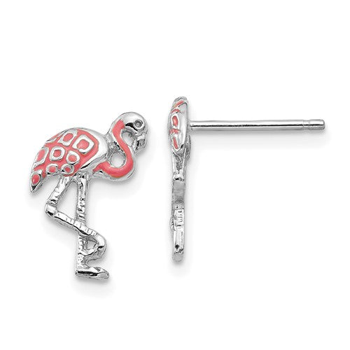 14k-white-gold-pink-enameled-flamingo-post-earrings-SolomonJeweler-Wichita-KS-CustomJewelry