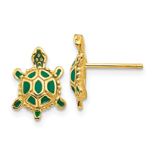 14k-green-enameled-turtle-post-earrings-SolomonJeweler-Wichita-KS-CustomJewelry